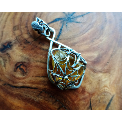 Amber spider web necklace