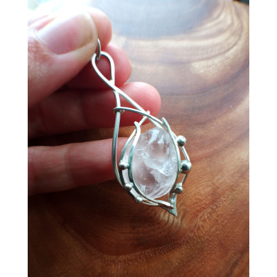 Rose quartz silver necklace