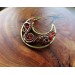 Moon brooch with carnelian, brass and copper