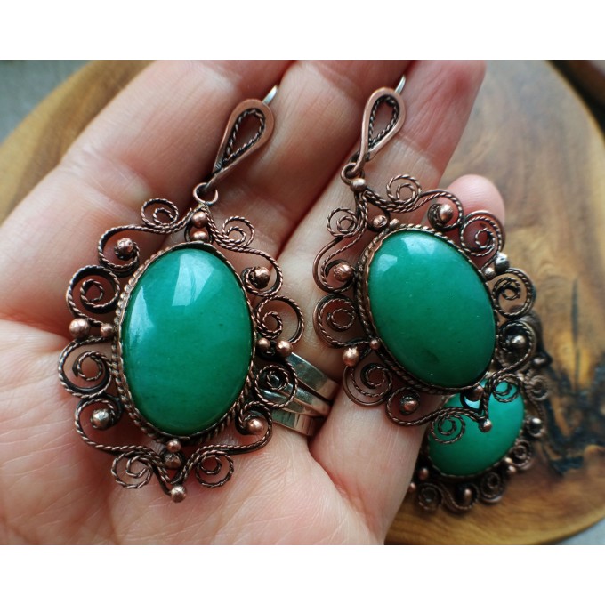 Copper filigree Victorian style jewelry set