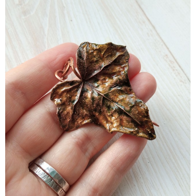 Copper maple leaf brooch