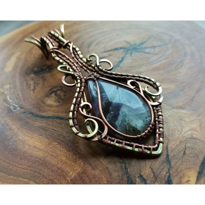 Amethyst wire wrap copper and brass necklace