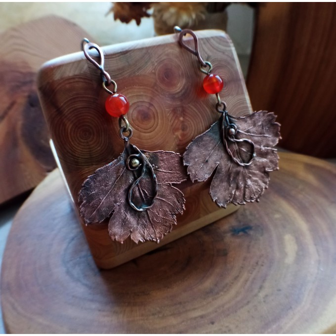 Copper leaf earrings
