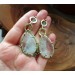 Brass earrings with quartz and apatite