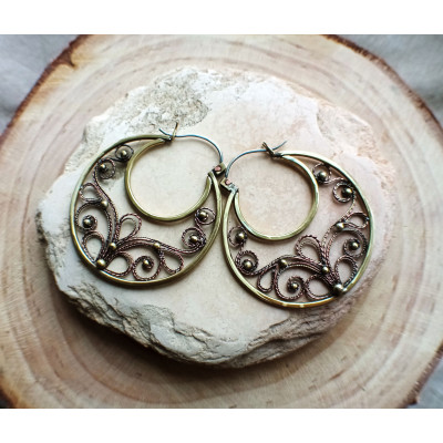 Filigree brass and copper earrings