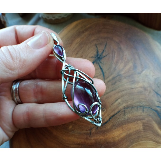 Silver amethyst knot necklace wire wrap 
