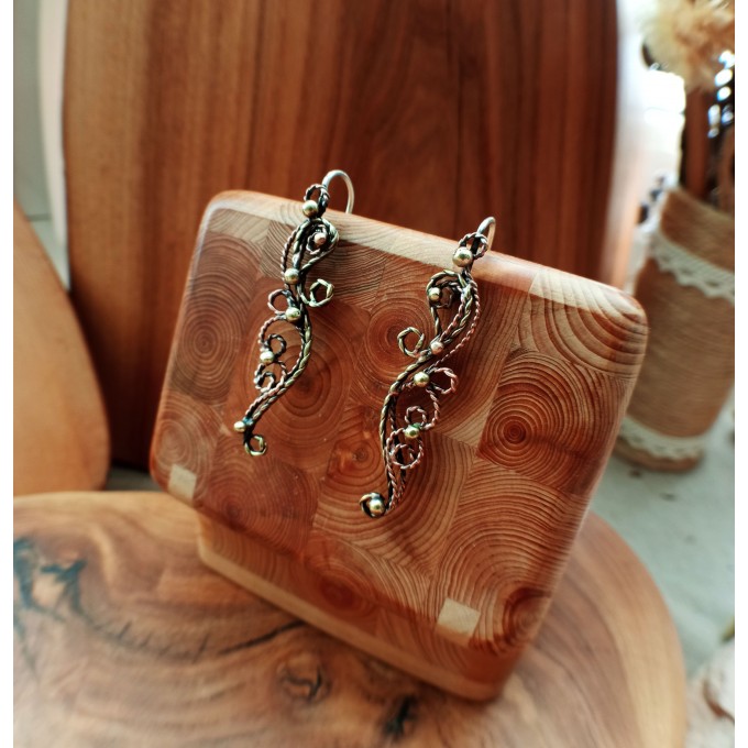 Copper and brass filigree earrings
