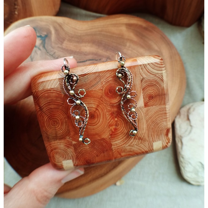 Copper and brass filigree earrings