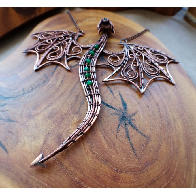 Green onyx wire wrapped copper dragon