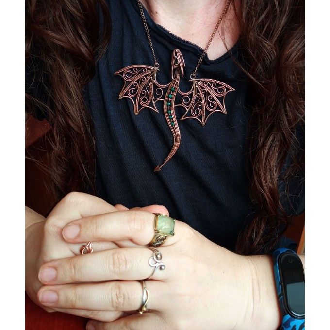 Green onyx wire wrapped copper dragon