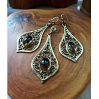 Smokey quartz earrings handmade filigree brass earrings and necklace