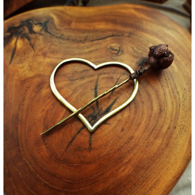 Copper rose and heart brooch