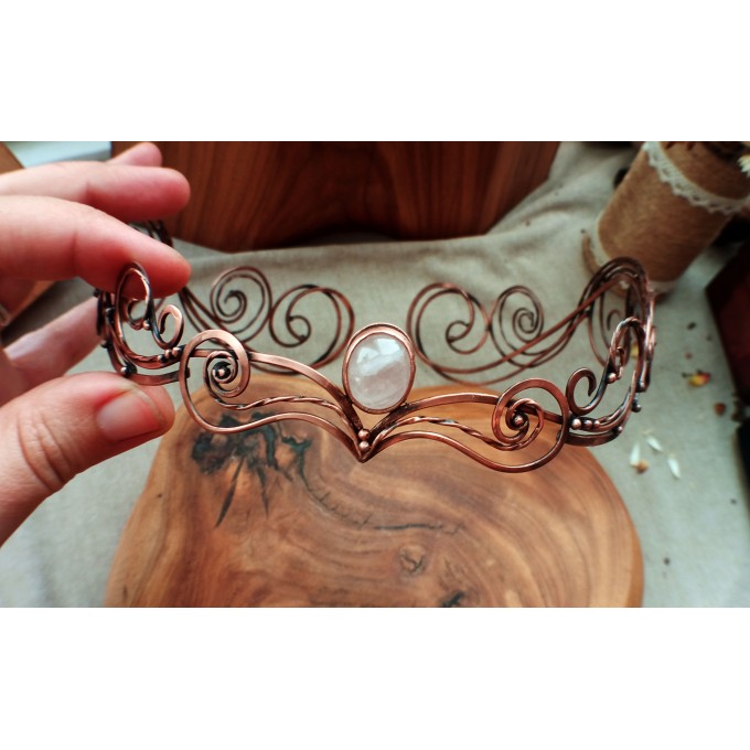 Elven tiara with rose quartz