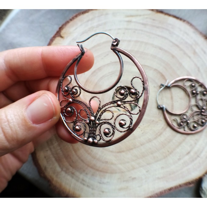 Filigree copper earrings with silver earhook