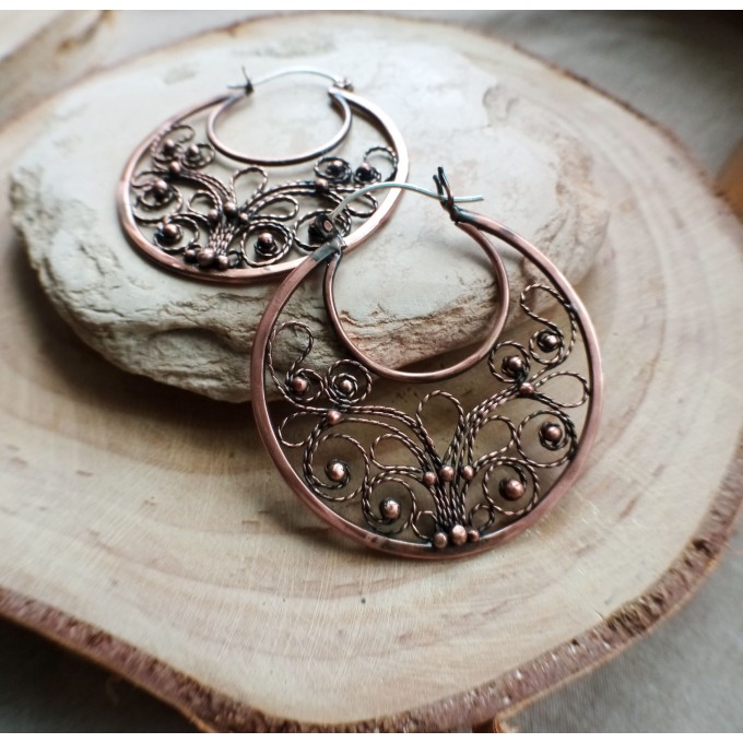 Filigree copper earrings with silver earhook