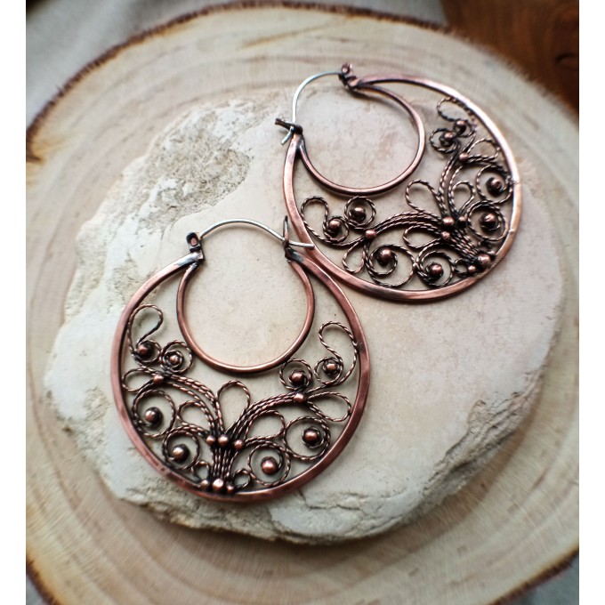 Filigree copper earrings with silver earhook