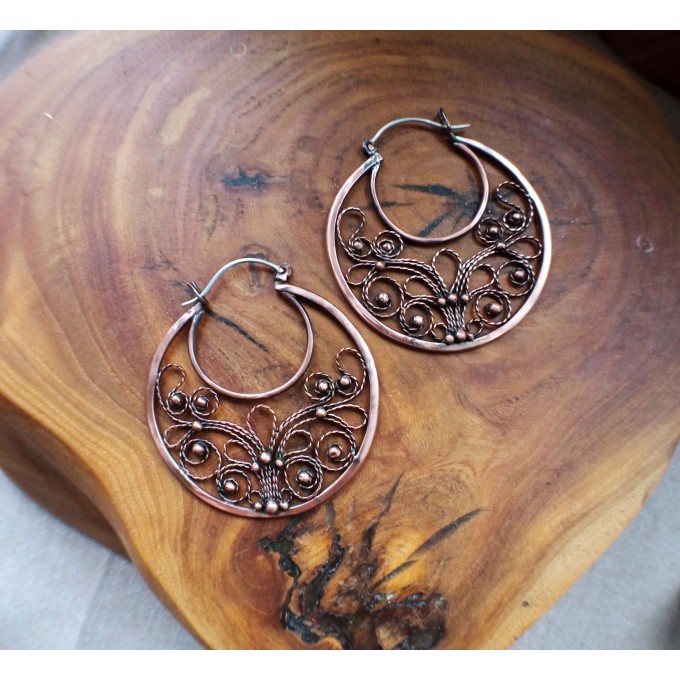 Filigree copper earrings with silver earhook