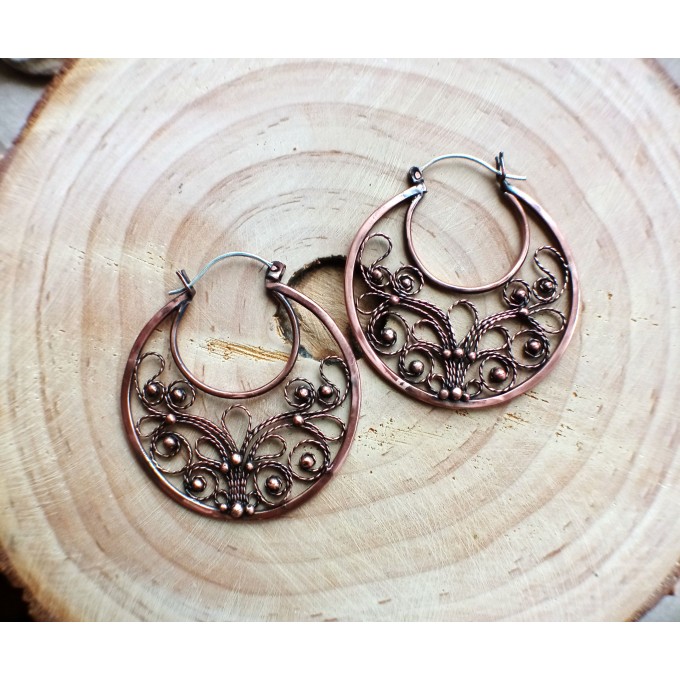 Filigree copper earrings with silver earhook