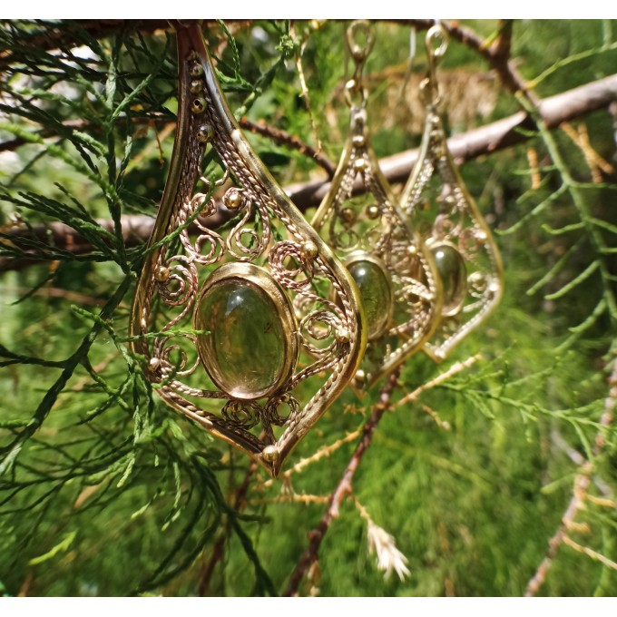 Smokey quartz earrings handmade filigree brass earrings and necklace