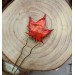 Copper hairstick with red maple leaf