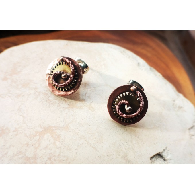 Copper steampunk earrings with real clock parts