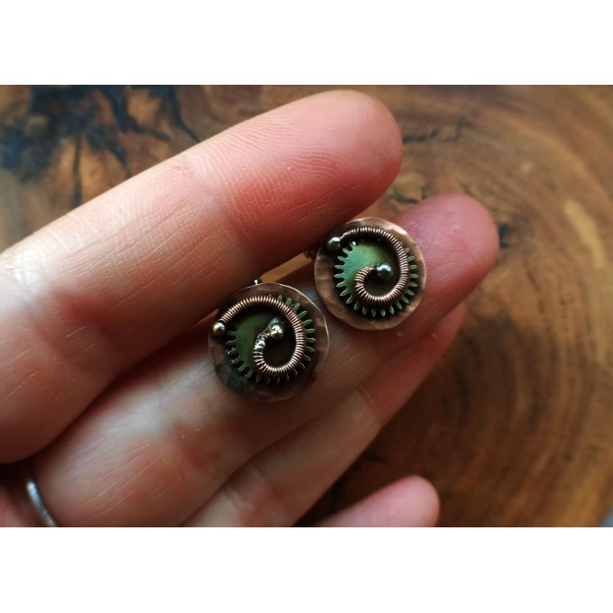 Copper steampunk earrings with real clock parts