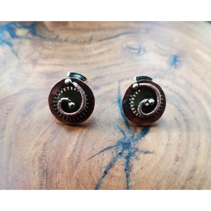 Copper steampunk earrings with real clock parts