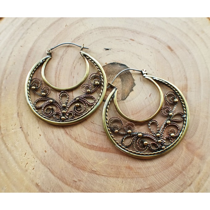 Filigree copper earrings with silver earhook