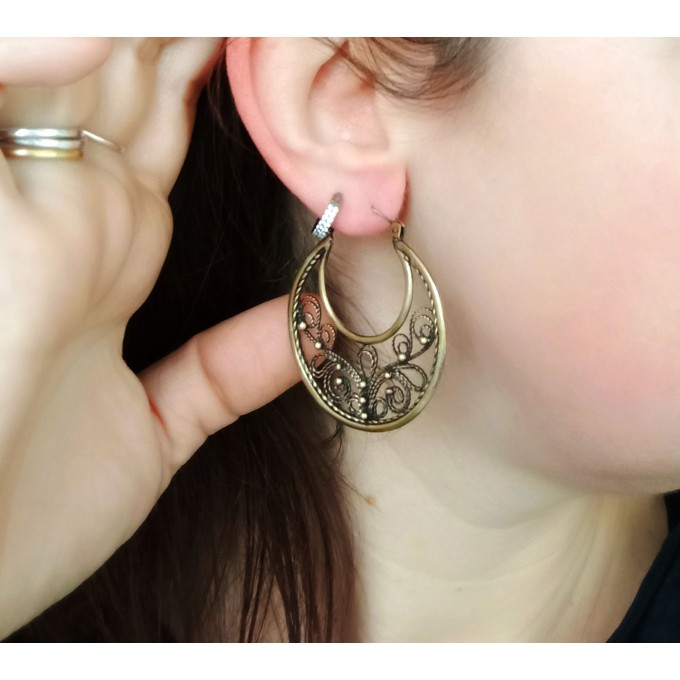 Filigree copper earrings with silver earhook