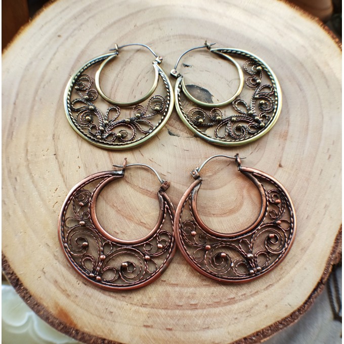 Filigree copper earrings with silver earhook