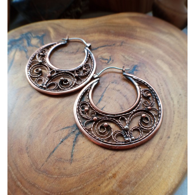 Filigree copper earrings with silver earhook