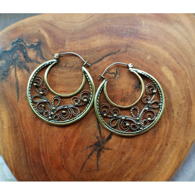 Filigree copper earrings with silver earhook