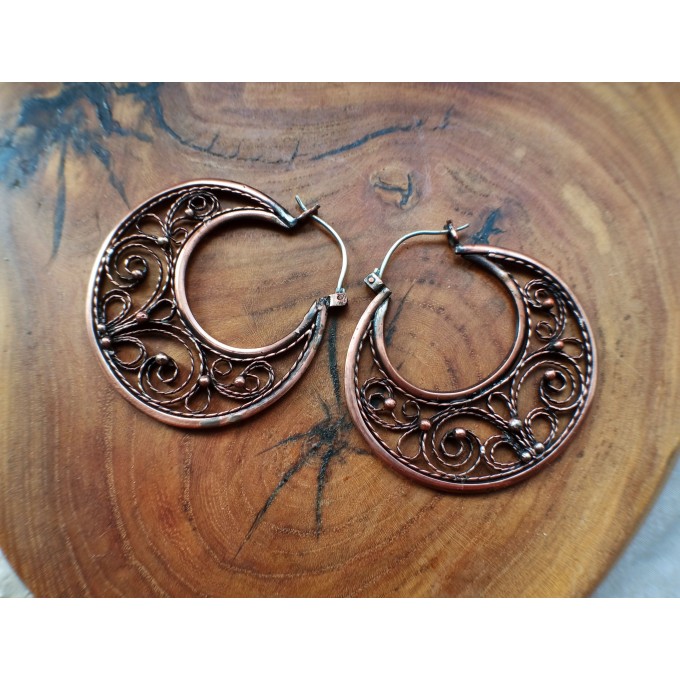 Filigree copper earrings with silver earhook