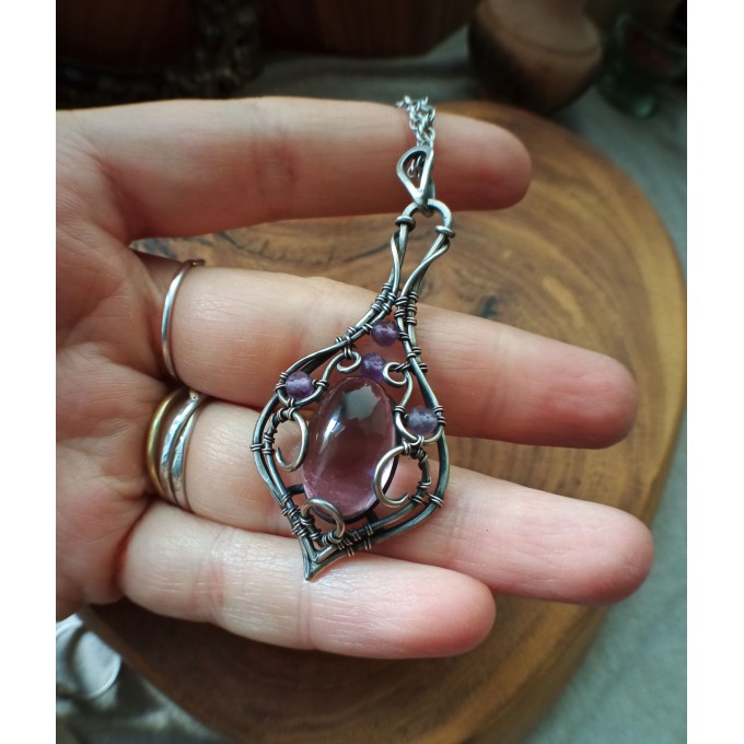 Silver amethyst knot necklace wire wrap 