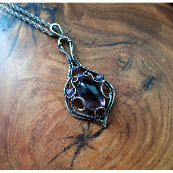 Silver amethyst knot necklace wire wrap 