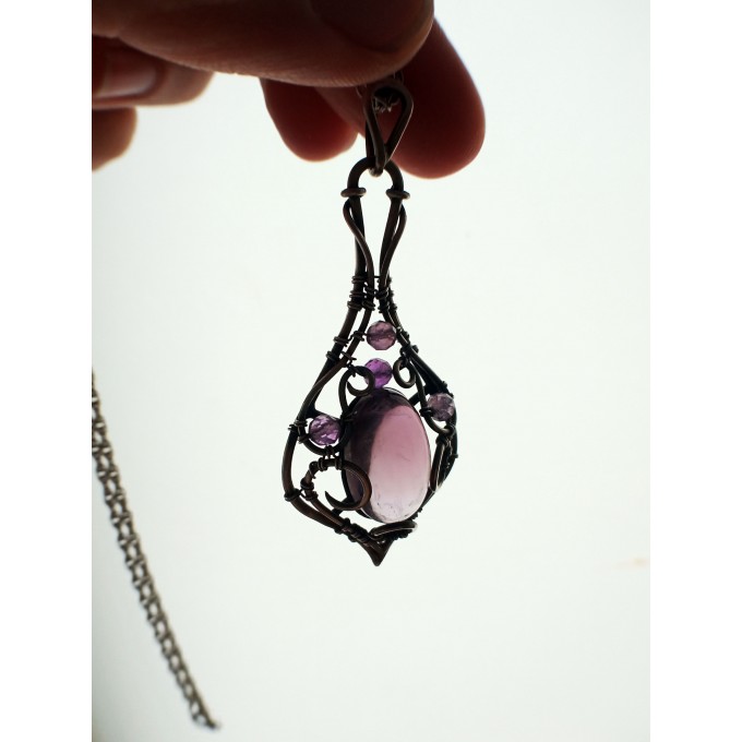 Silver amethyst knot necklace wire wrap 