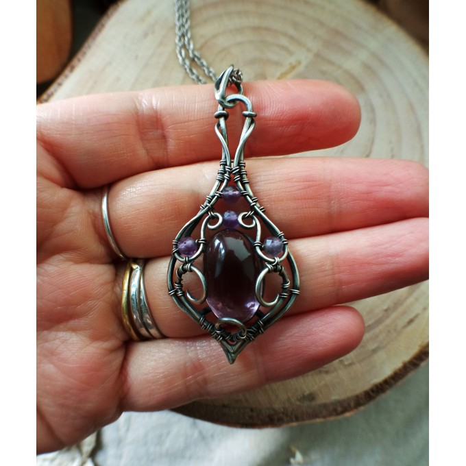 Silver amethyst knot necklace wire wrap 