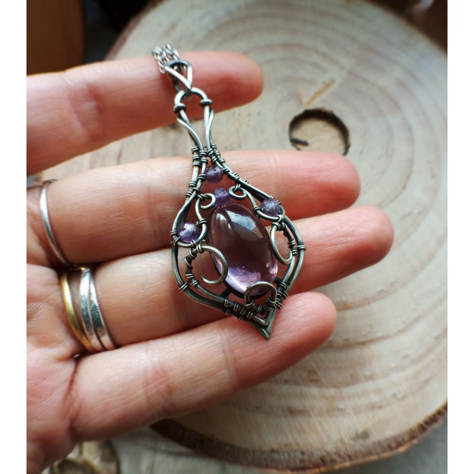 Silver amethyst knot necklace wire wrap 