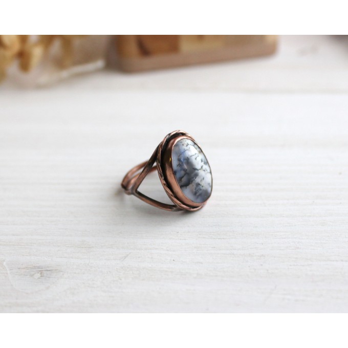 Dendrite agate copper ring