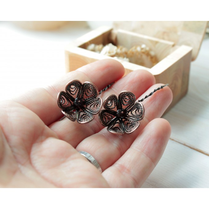 Copper flower filigree earrings