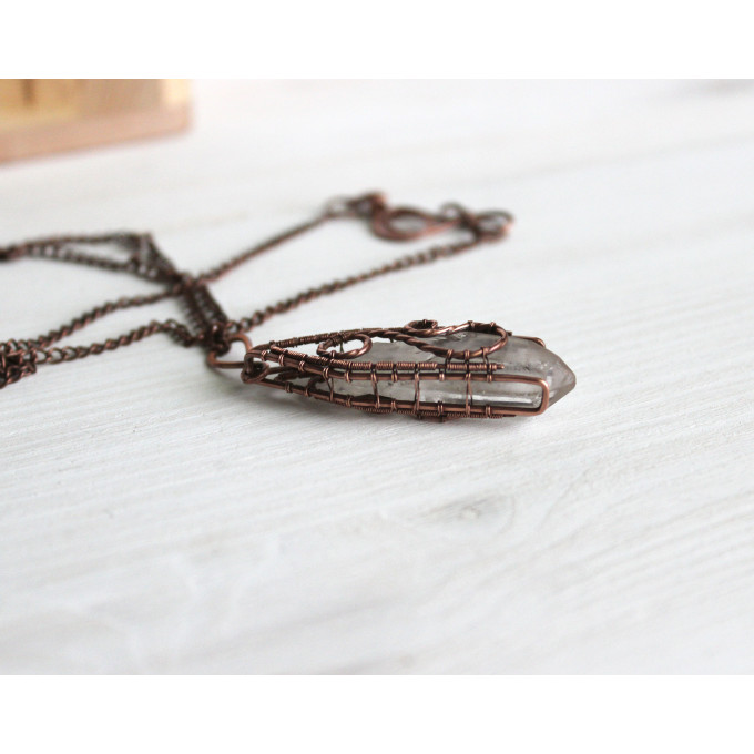 Copper wire wrap quartz necklace