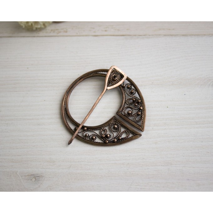 Copper celtic filigree brooch