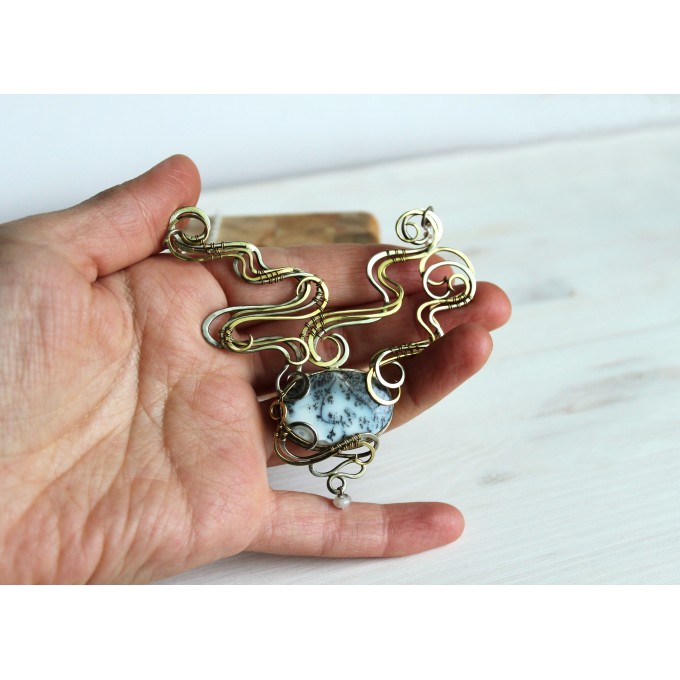 Mixed metal dendrite agate necklace