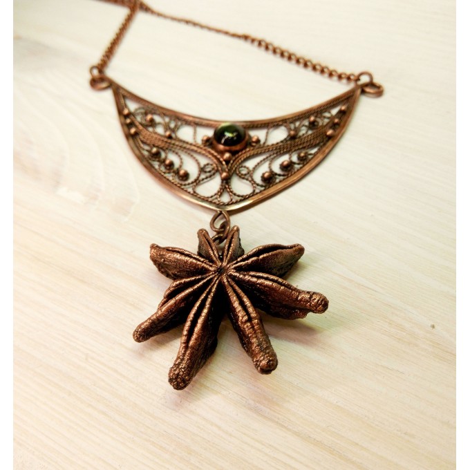 Copper filigree anise necklace