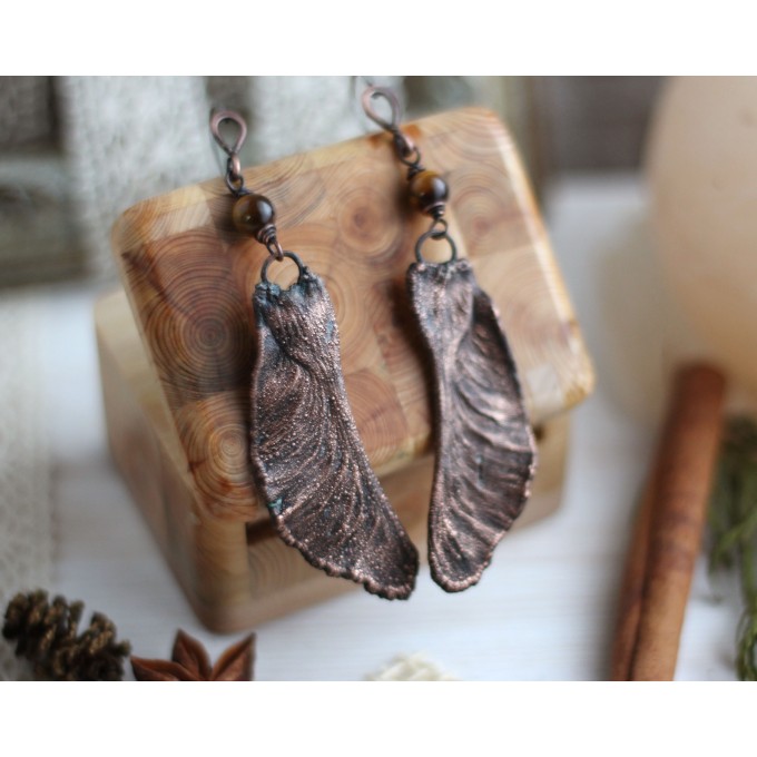 Copper leaf earrings