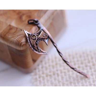 Copper wire wrap ax necklace