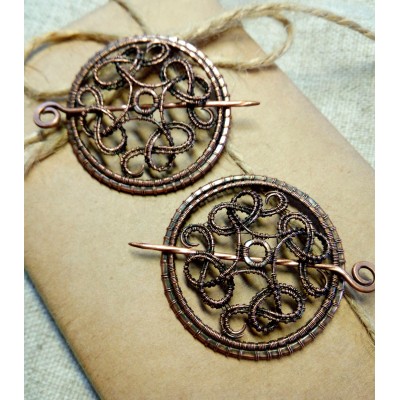 Copper wire wrap viking brooches