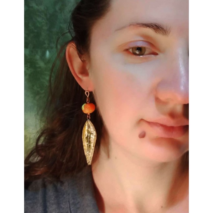 Copper mandarin leaf earrings