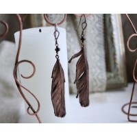 Copper feather earrings