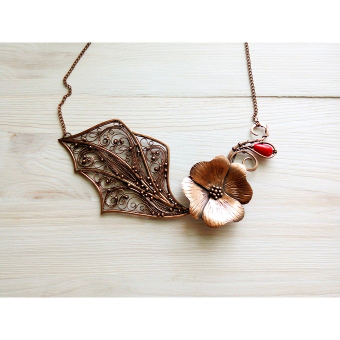 Poppy copper filigree necklace